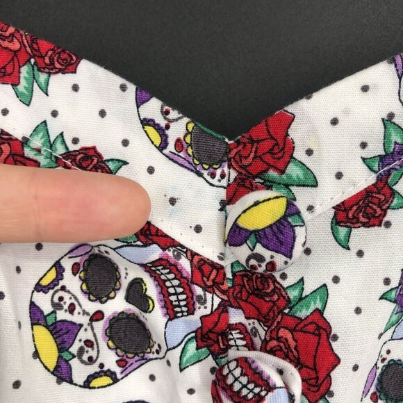 Hell Bunny Womens Sugar Skull & Roses Print Summer Dress S White Cute Goth - Picture 7 of 12